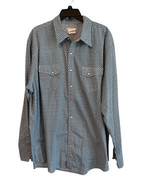 Wrangler 2XT Tall Western Snap Shirt Blue Geometric Print Rancher Cowboy